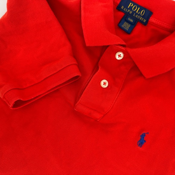 Polo Ralph Lauren Boys Red Polo Shirt Small 8 Blue Pony Logo Short Sleeve - Picture 1 of 5